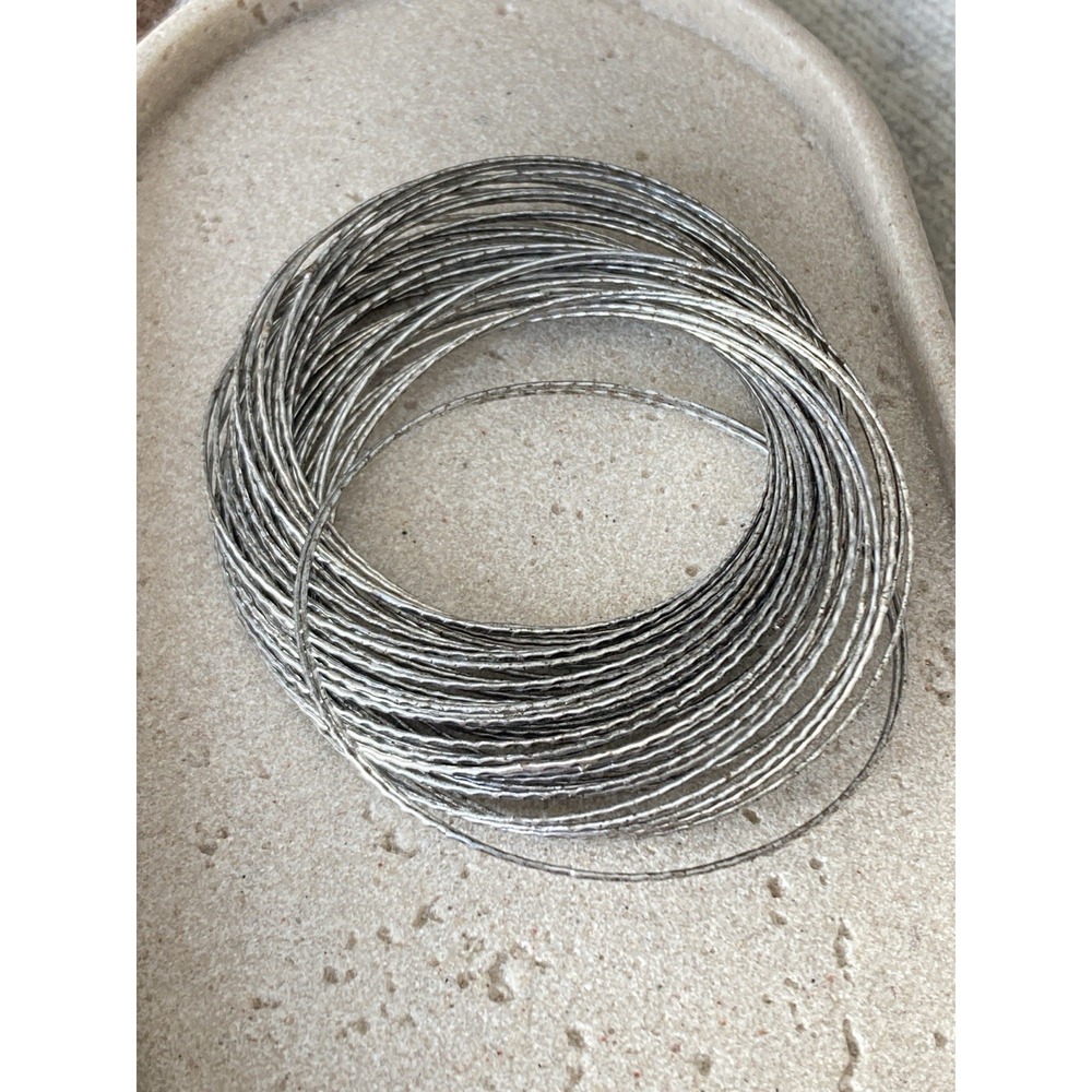 Silver‎ Tone Hammered Stacking Bangle Bracelet Set Thin Textured Layering